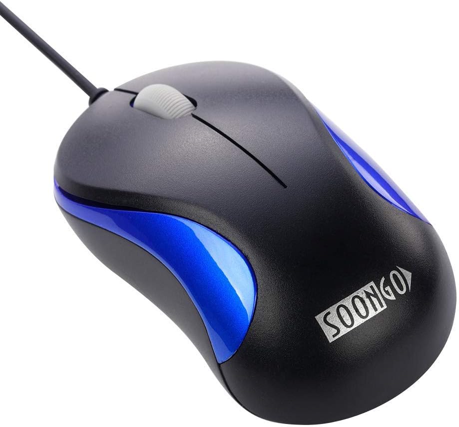 SOONGO Computer Mini USB Wired Optical Mouse Portable for Laptop Notebook, MacBook - Blue, 1 Pack