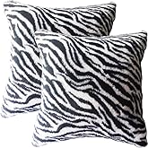 Entua Black White Square Pillow Cover Soft Fluffy Fuzzy Faux Fur Zebra Stripe Throw Pillows Modern Decorative Accent Cushion Covers Pillowcase for Couch Sofa Living Room Bedroom, 18x18