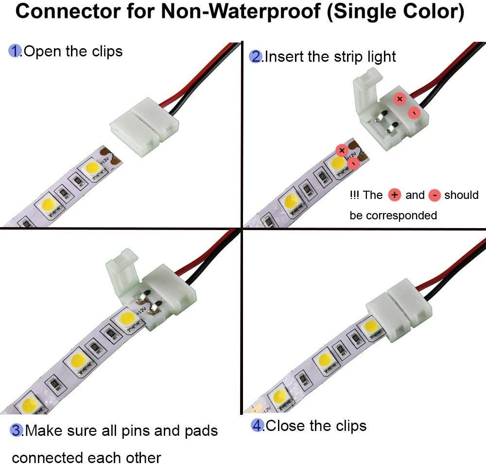 GTIWUNG 3528 2835 2 Pin Solderless LED Strip Light Connector Kit 8mm, Includes 6 x Jumper Connector - Image 5