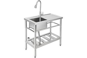 30"x16"x30" Stainless Steel Utility Sink, Freestanding Single Bowl with Hot & Cold Water Faucet, Commercial Kitchen Laundry B