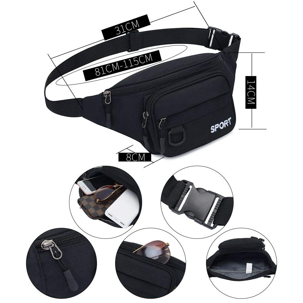 Riñonera Mujer Hombre Riñonera Deportiva Impermeable Multifuncional con 4 Bolsillos para Correr Camina el Perro Bicicleta Viaje