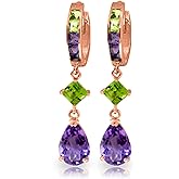 5.38 Carat 14k Solid Rose Gold Huggie Earrings Peridot Amethyst
