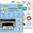 Vinyl Sticker Paper, Frosty Clear Printable Sticker Paper for Inkjet Printer, Quick Drying, Water Resistant, Scratch Resistant, Sticks to Most Surfaces, 8.5 x 11 Inches, 40 Sheets