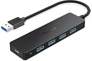 Aceele 5-Port USB 3.0 Ultra Slim Data Hub, USB Hub 3.0 Splitter with Power Port, 5Gbps for MacBook, Mac Pro/Mini, iMac, Surfa