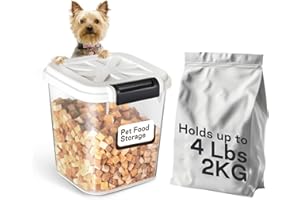 LivLab Mker Pet Food Storage Container, 5 lbs Dog Cat Treat Storage Bin with Lid, Dry Food Storage for Dog Treats, Cat Food, Cereal, Rice, Birds (4 lbs) - White