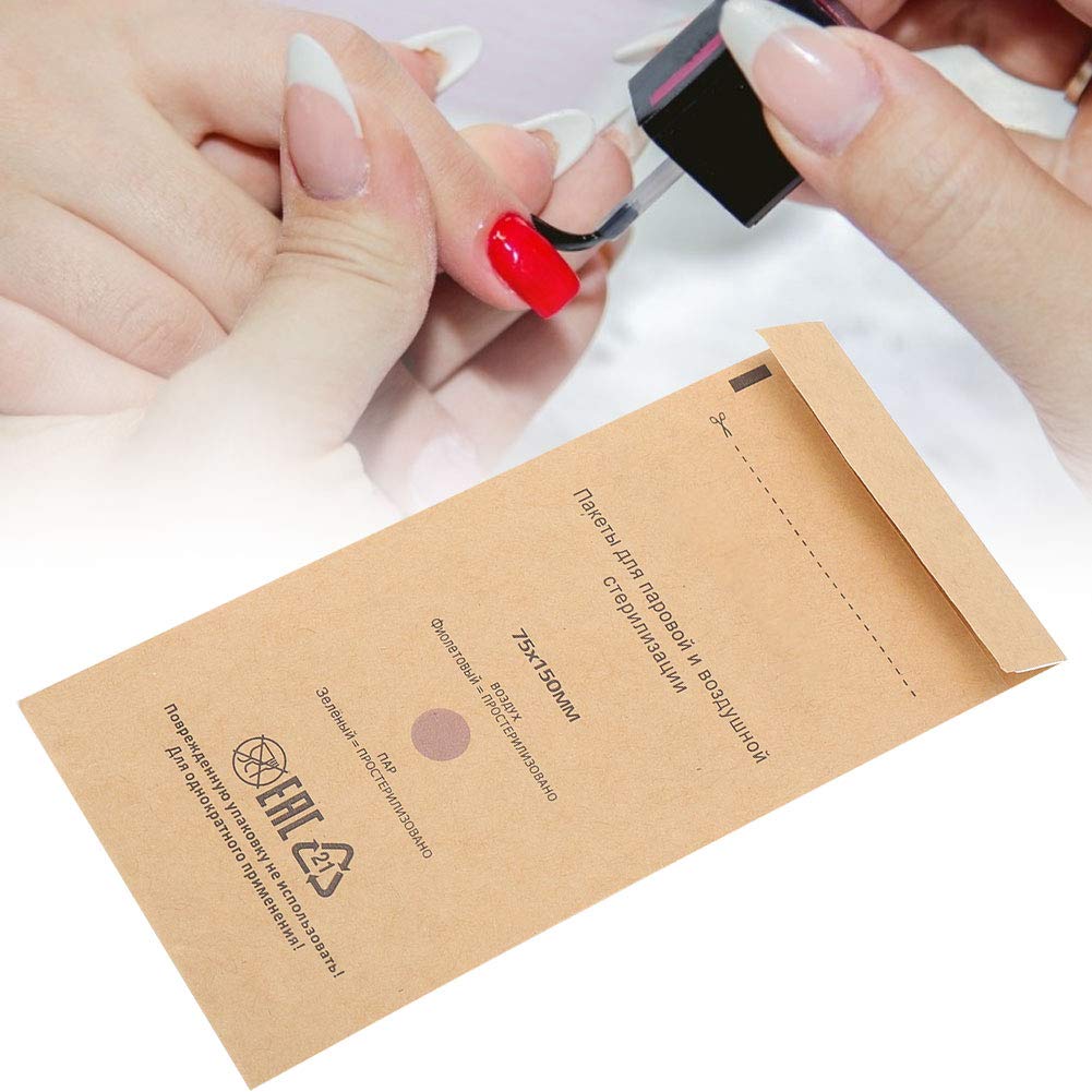 200Pcs Disposable Sterilizer Bag, Nail Cleaning Bag Sterilization Cosmetic Cleaning Pouch Nail Tool Bag for Disinfection Machine 75 * 150mm