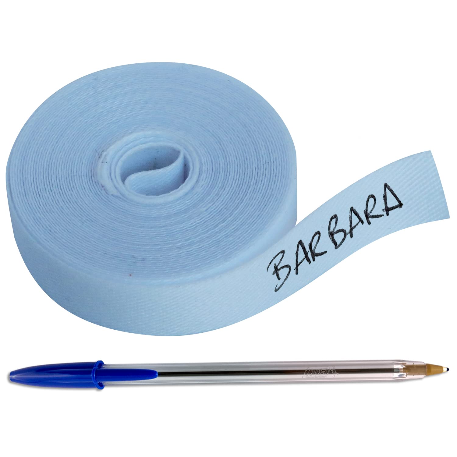 1 Roll of Cloth Tape 3 Metres x 1 cm. Label Fusible to Write with Boli. Includes Pen. (Blue)
