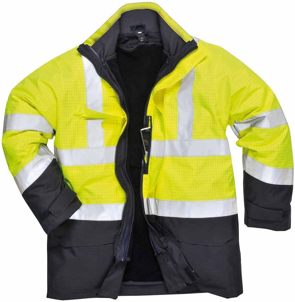 Portwest Bizflame Rain Hi-Vis Multi-Protection Jacket, Size: 4XL, Colour: Yellow/Navy, S779YNR4XL, Yellow / Navy