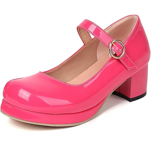 Amazon.com: DINTAHA Patent Mary Jane Platform Heels Square