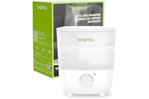 Oraimo Humidifiers for Bedroom, Top Fill Cool Mist Humidifier, 26dB Quiet, Easy to Clean, 2.5L Ultrasonic Humidifier & Essential Oil Diffuser with Night Light, BPA-Free, Humidifier for Baby White