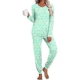 syoss Womens Pajama Set Long Sleeve Sleepwear Fall V-Neck Nightwear Soft Pjs 2 Piece Lounge Sets with Pockets