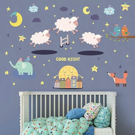 decalmile pegatinas de pared infantiles animales vinilos decorativos cuarto del bebe estrella y luna ninos guarderia habitacion dormitorio salon