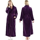 Oksun Womens Plush Fleece Long Robe: Flannel Warm Bathrobe - Full Length Winter Housecoat - Soft Cozy Nightgown Sleepwear