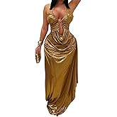 Women's Sleeveless V Neck Halter Satin Bodycon Ruffles Sexy Nightclub Party Dress