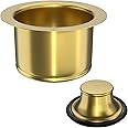 EXAKEY Extended Garbage Disposal Flange and Stopper, Kitchen Sink Drain Deep Flange with Stopper for Garbage Disposal Stainless Steel Fit Universal 3-1/2 Inch Standard Sink Drain Opening Brushed Gold