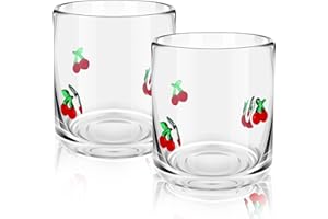 SiliFine 2 Pcs Cherry Icon Juice Glasses, 14oz Red Cherry Stemless Wine Drinking Juice Glass Cup for Birthday Wedding Party Supplies Gift