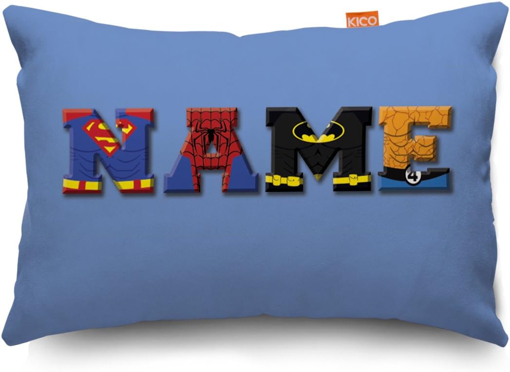 KICO Blue Superhero Personalised Childrens Name Small Cushion - (28x23cm) Small