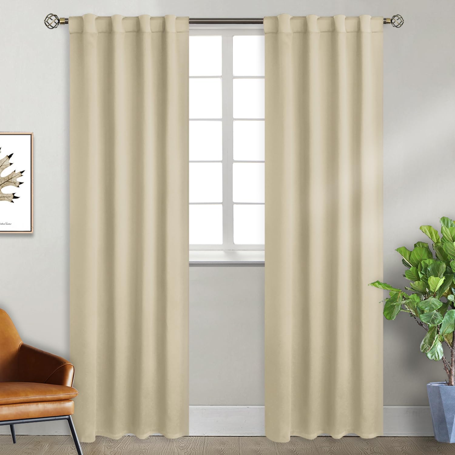 BGment Beige Room Darkening Curtains 84 inch Length - Rod Pocket and Back Tab Thermal Insulated Curtains for Bedroom/Living Room, 2 Panels Set, 38 x 84 Inch Image