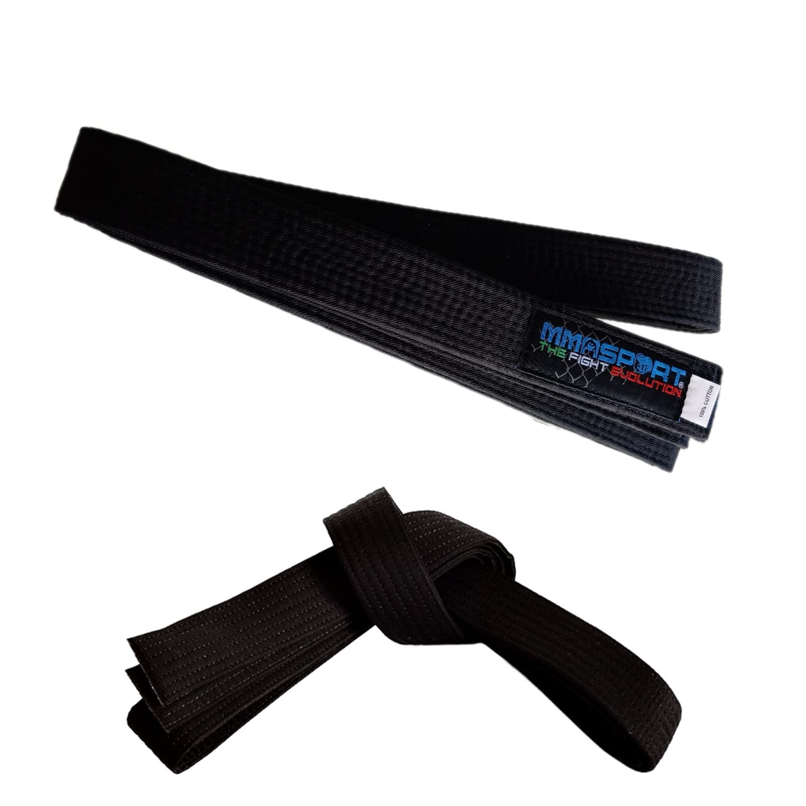 MMASPORT The Fight Evolution Karate Belt Judo Aikido Taekwondo Martial Arts Cotton Belt (300cm, Black)