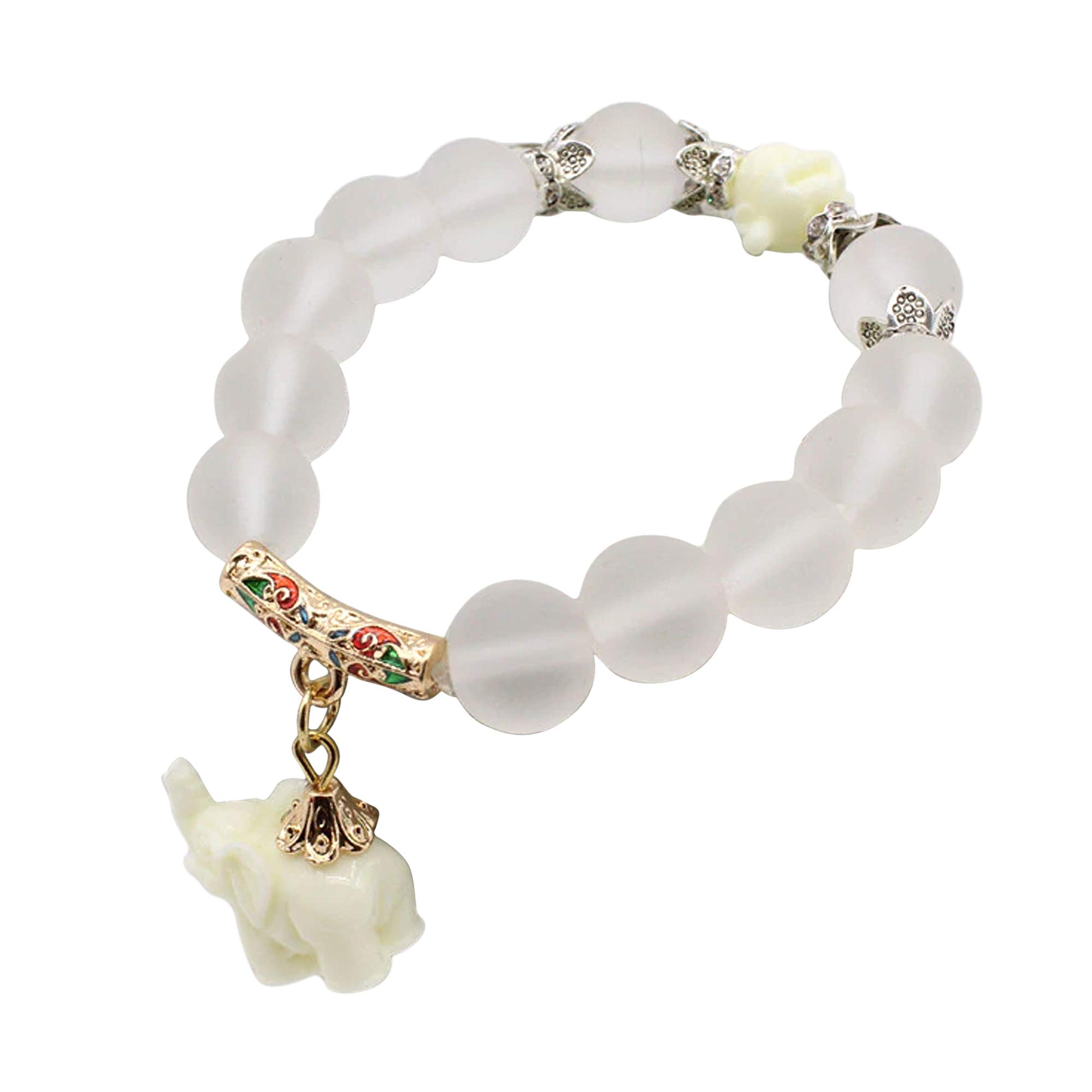 Helena Rose Cats Eye Bead Charm Bracelet - Gorgeous Magical Handcrafted Boho Fashion Ladies Bangle - Chakra Stone Jewellery with Gift Box (Ivory Elephant)