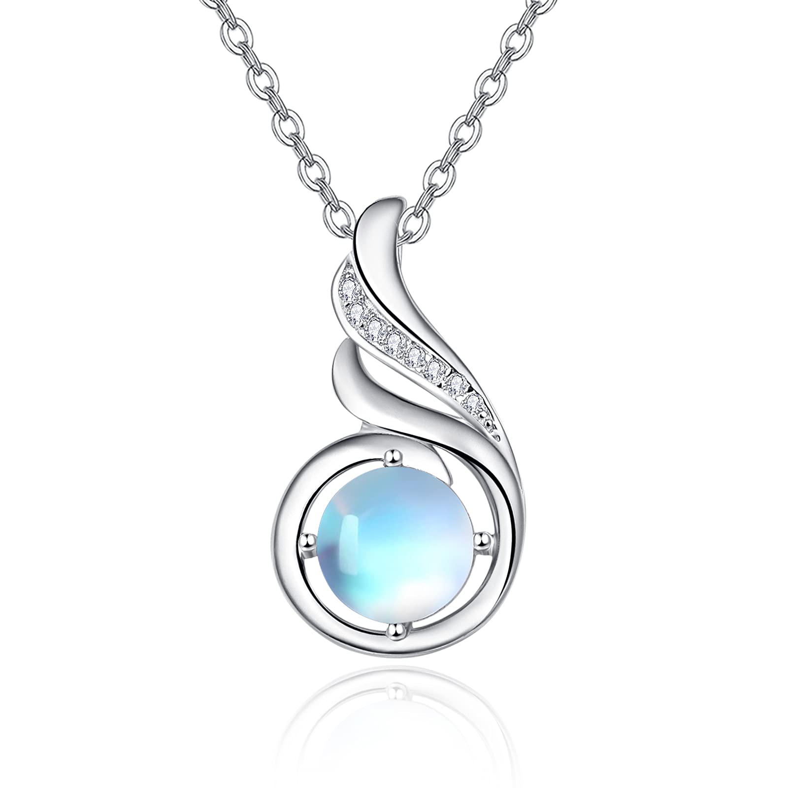 KINGWHYTE Moonstone Necklace 925 Sterling Sliver Crystal Moonstone Pendant Phoenix Jewellery Birthday Gifts for Women Girlfriend €¦ — image 1