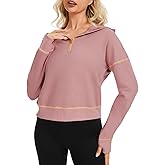 Simlakey Women Half Zip Hoodies Cropped Sweatshirt 2025 Trendy Fall Long Sleeve Hooded Athletic Pullover with Thumb Hole