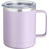 MEWAY 12oz Coffee Mug With Handle and Sliding Lid,Stainless Steel Travel Tumbler Cup with Handle,Double Wall Vacuum Insulated Camping Cup for Hot & Cold Drinks Tea (Lilac,Set of 1)