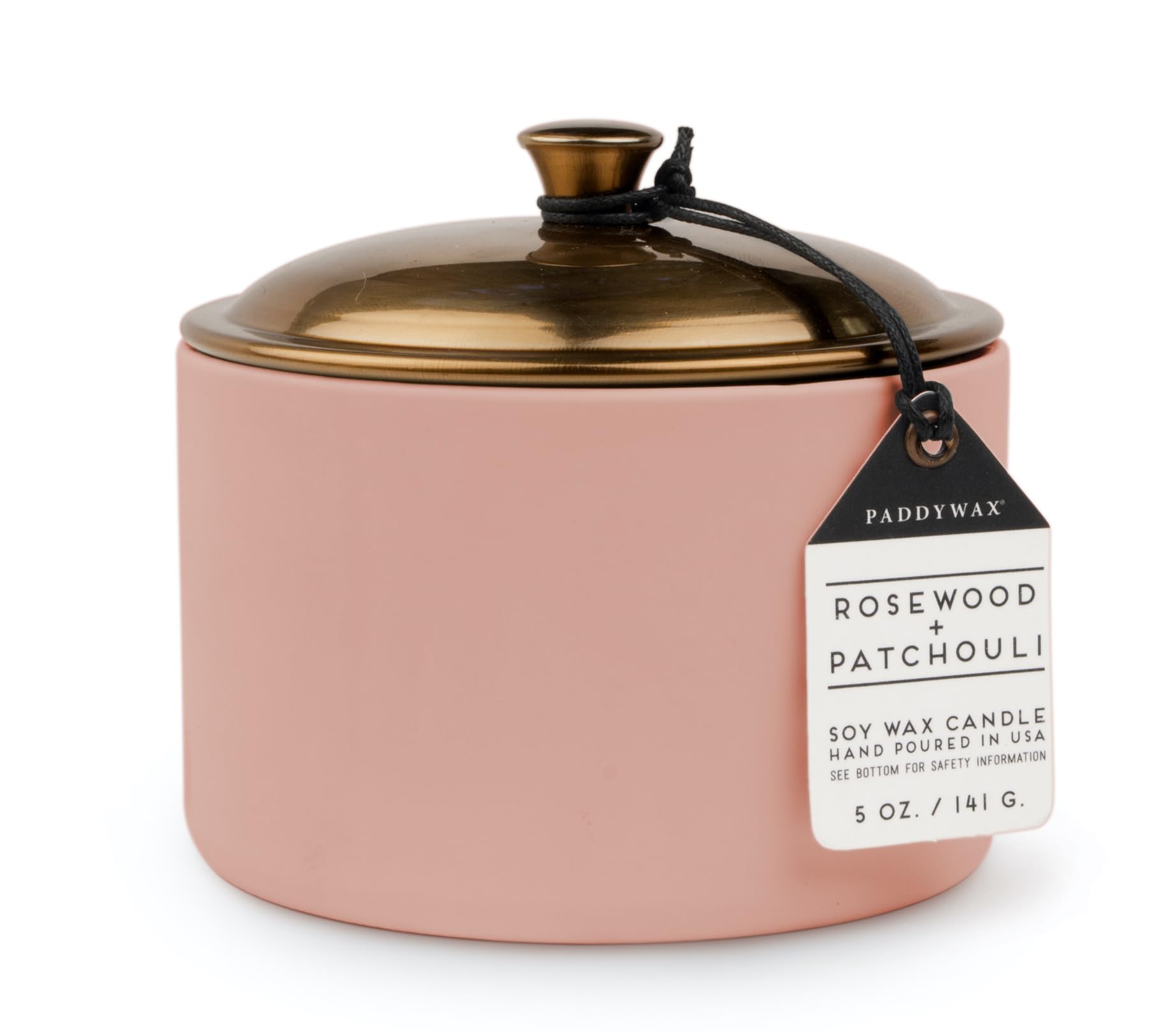 Paddywax Scented Candles Minimalist Hygge Range Luxury Candle in Matte Ceramic Container with Lid, 141g, Rosewood + Patchouli