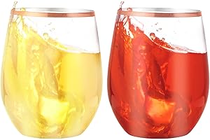 SUT 24 Disposable Stemless Wine Glasses, 12OZ Plastic Party Wine Cups, Rose Gold Wine Glasses, Shatterproof Reusable and BPA-Free, Clear Drinking Glasses Perfect for Outdoor Party, Wedding, Picnic
