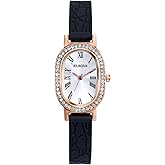 Avaner Women's Silicone Wrist Watches: Vintage Ladies Rhinestones Oval Face Classic Slim Silicone Band Watch