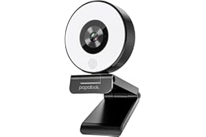 papalook 2K/1080P Webcam with Ring Light and Privacy Cover, PA552 Full HD Streaming Web Camera with Dual Microphones, Plug an