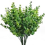 Artificial Shrubs, Hogado 4pcs Fake Plastic Greenery Plants Eucalyptus Leaves Bushes Flowers Filler Indoor Outside Home Garden Office Verandah Decor