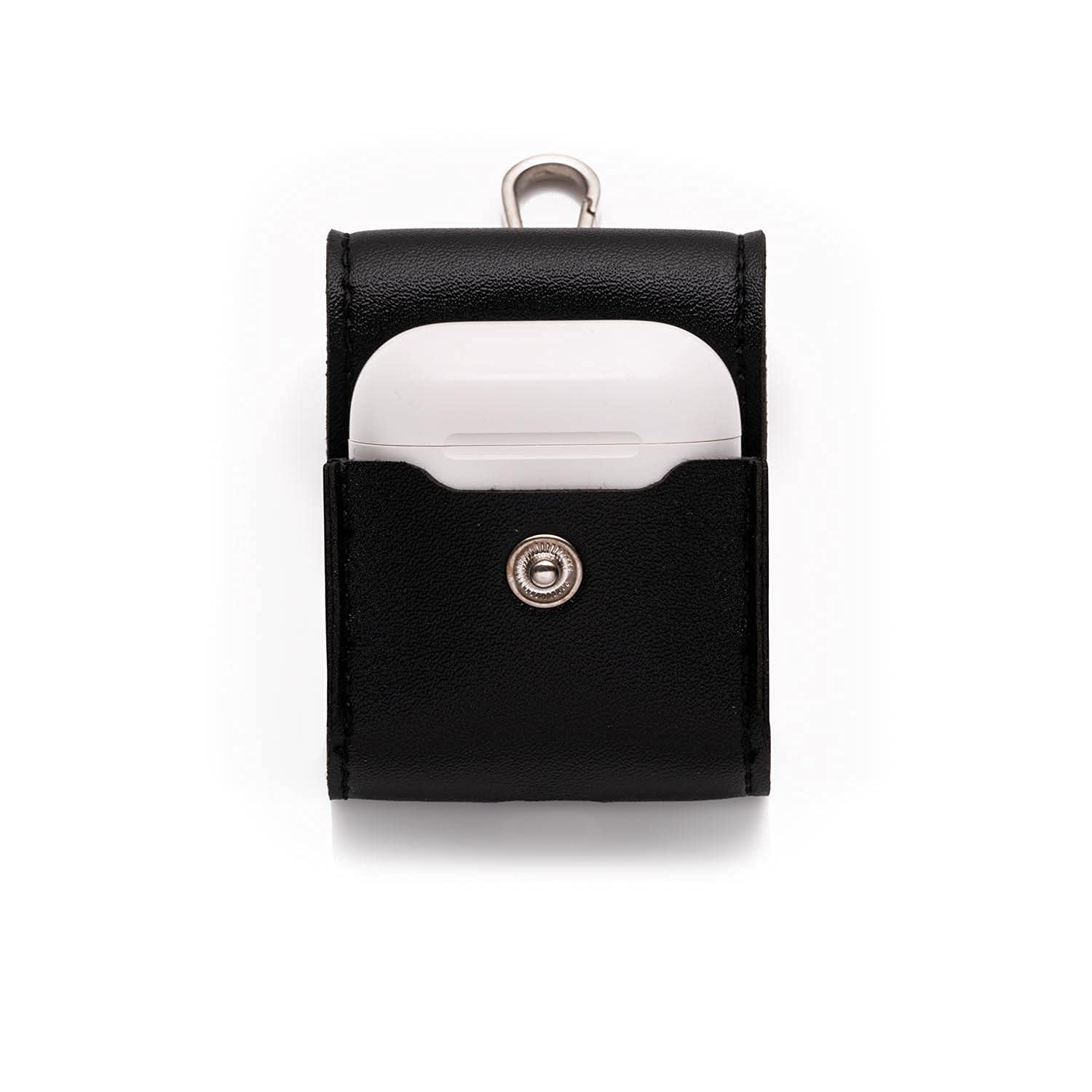 KEYLEAN Soft Vegan Leather with Keyring Protective Case for Apple AirPods, Black