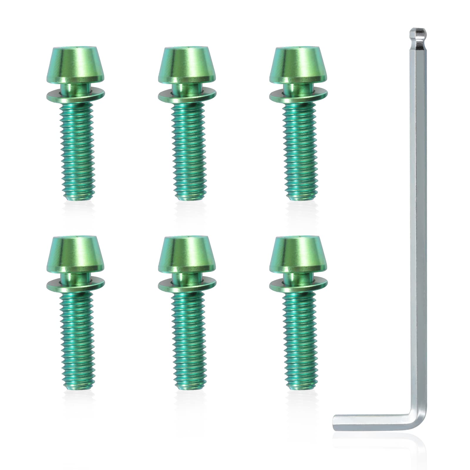 SPEEDWOX 6 Pcs Allen Hex Tapered Bolts Screws with Hex Wrench, Titanium M6x20mm with Washer, MTB Road Mountain Bike Bicycle Stem Bolt Screws Green for MTB Bike Bicycle Stem