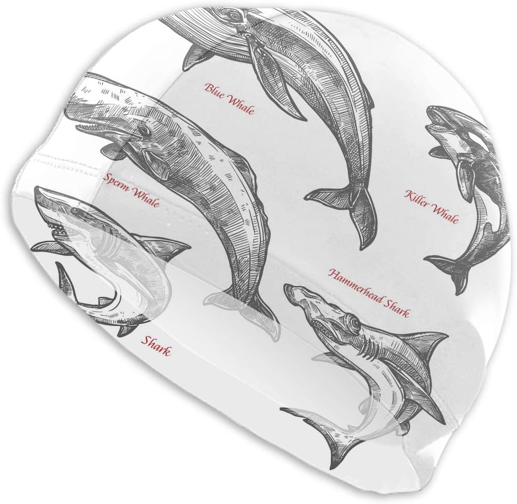 ArtSocket Adult Swim Cap Whales Sharks Sketch Giant Sea Swimming Cap for Women