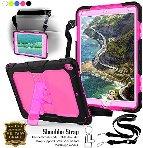 New iPad Pro 10.5 Case, [Heavy Duty] 3-Layer Dropproof Shockproof Full-body Protective Rugged Bumper Cover Skin Built with Kickstand &amp; Shoulder Strap For iPad Pro 10.5 inch 2017 Released, (Rose)