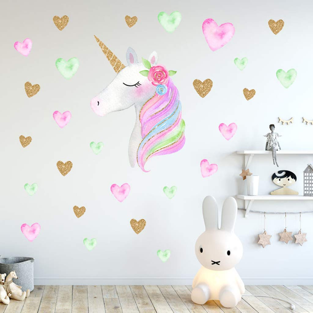 Unicorn Wall Decals Sticker Decor Cute Rainbow Unicorn Heart Flower