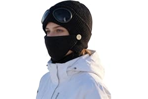 3-in-1 Unisex Knitted Goggles Beanie - Ski Mask with Built-in Goggles, Windproof Outdoor Hat with Detachable Face Mask