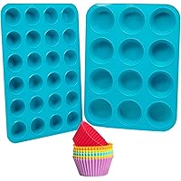 Silicone Muffin Pan Cupcake Set, katbite Mini Muffin Pan 24 Cups & Regular Muffin Tin 12 Cups, Nonstick Silicone Cupcake…