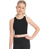 Moozava Girls Tank Tops Athletic Double Lined Racerback Crop Tops High Neck Dance Yoga Workout Sports Tank for Kids Teen