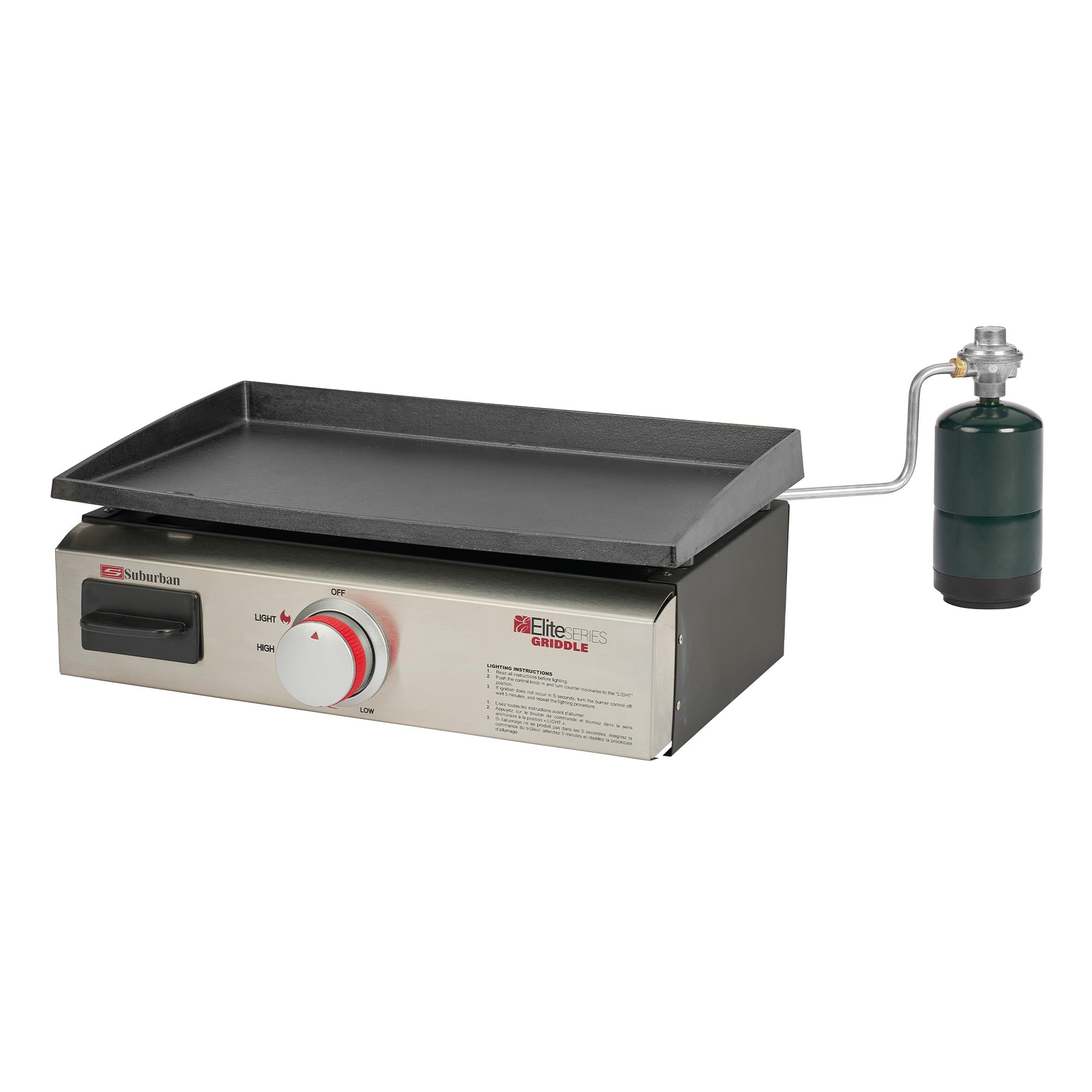 Photo 1 of Suburban Signature 18" RV Griddle with Quick Connect and 1 lb. Bottle Adapter - Compact Stowable Design, 20% Hotter Than Comparable Units, CSA Certified for RV Outdoor Use (4062A)