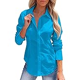 siliteelon Women's Button Down Shirts Long Sleeve Dress Shirts Wrinkle Free Collared Work Office Solid Blouses Corset Tops
