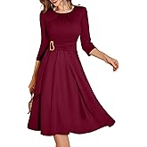 Dressystar Women's Wedding Guest Dress Spring A Line Midi Swing Long Sleeve Ruched Elegant Formal Cocktail Party Dresses 2026