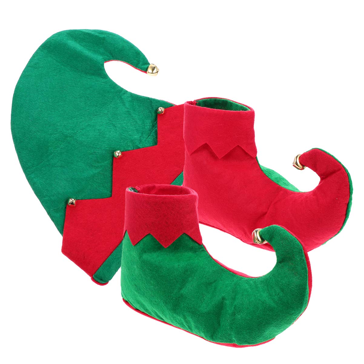 TOYANDONA Kids Plush Santa Fabric Elf Shoes Elf Hat Christmas Elf Cosplay Costume Accessories for Toddler Children Xmas Outfit S