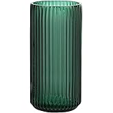 WHJY Cylindrical Green Glass Vase, Vintage Flower Vase, Hand Blown Glass Vase, Decor for Dining Table Centerpiece Décor – 10 inches