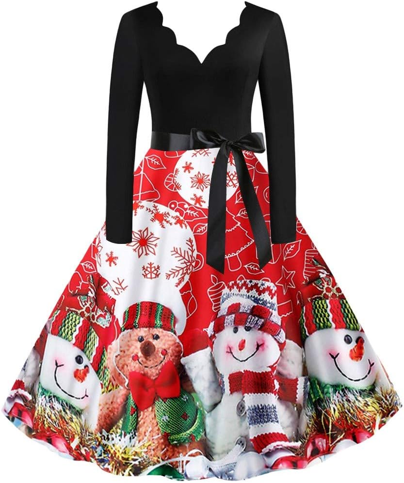 NEEDRA Women's Retro O Neck Butterfly Musical Note Printed Evening Dress