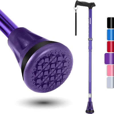 Rehand All Terrain Folding Walking Stick Purple Adjustable Pivot Tip Heavy Duty
