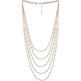COOLSTEELANDBEYOND Oval Beads Statement Necklace Multi-Strand Long Chains with Crystal Charm Pendant
