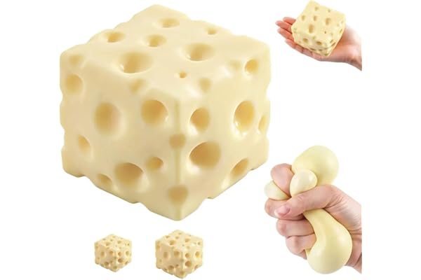 Giant Cheese Squishy – Slow Rising Sensory Fidget Toy, Jumbo Squeeze Cheese Cube for Stress Relief, Soft Hand Squeeze Toys, Portable Calming Gift for Adults Office Desk, Light Yellow (Medium-2.96")