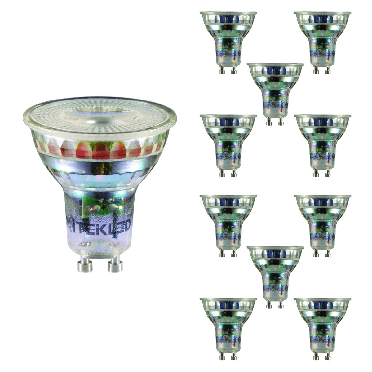 TEKLED® GU10 LED Bulbs | Energy Saving 4W Light Bulb 50W Halogen Spotlight Equivalent | MR16 5000K 350LM NONDIMMABLE | 10-Pack | Cool White Daylight